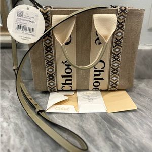 NWT! Small Chloe Woody Tote, slate green